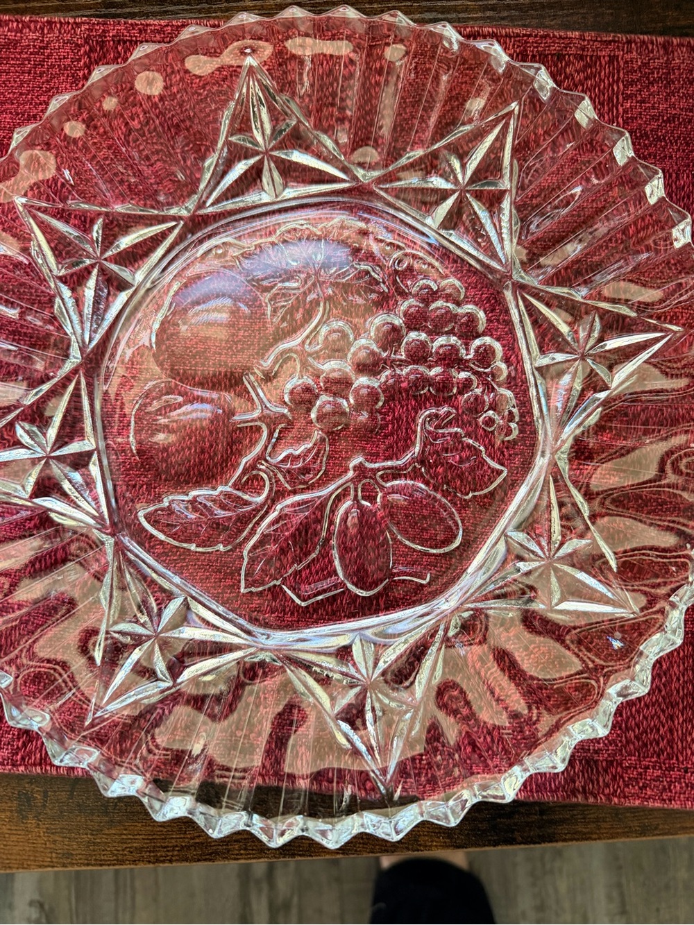 Rare Pressed Glass Fruit Motif Serving Plate - Clear